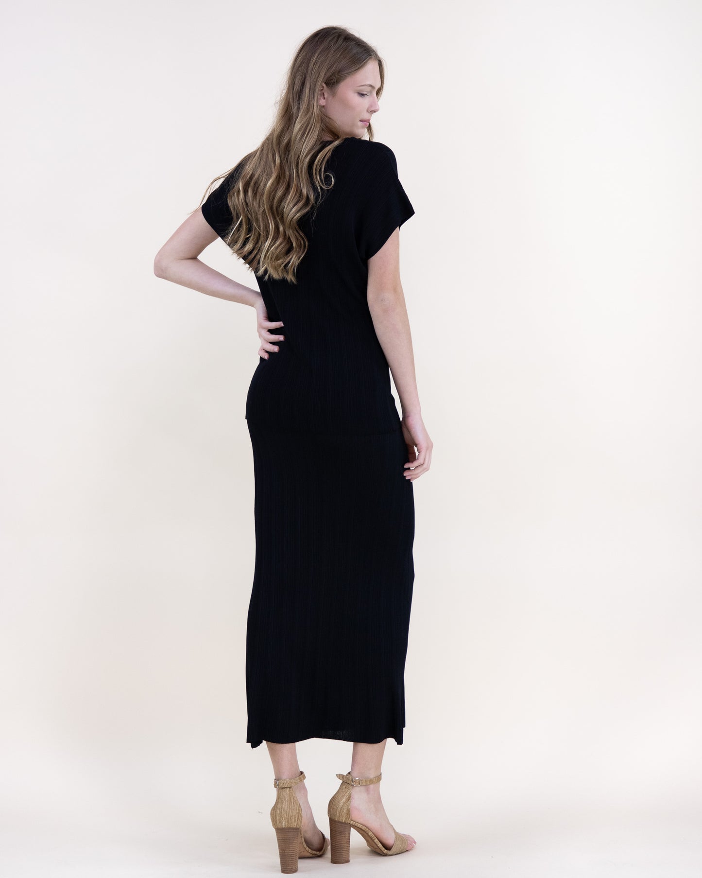 Sandy Thin Ribbed Short Sleeve V-Neck Knit Top