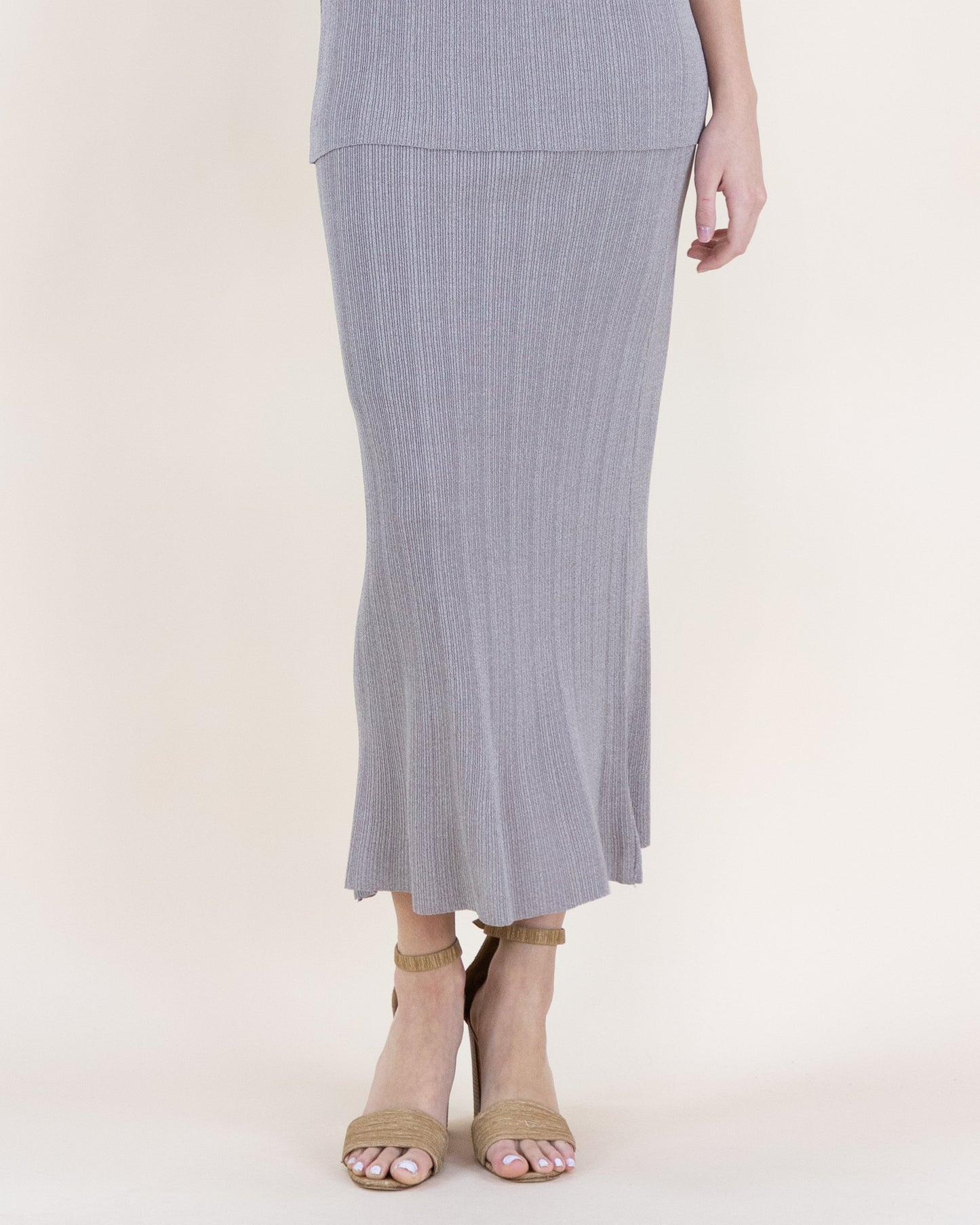 Sandy Thin Ribbed High Waisted Midi Skirt - S/M, L/XL