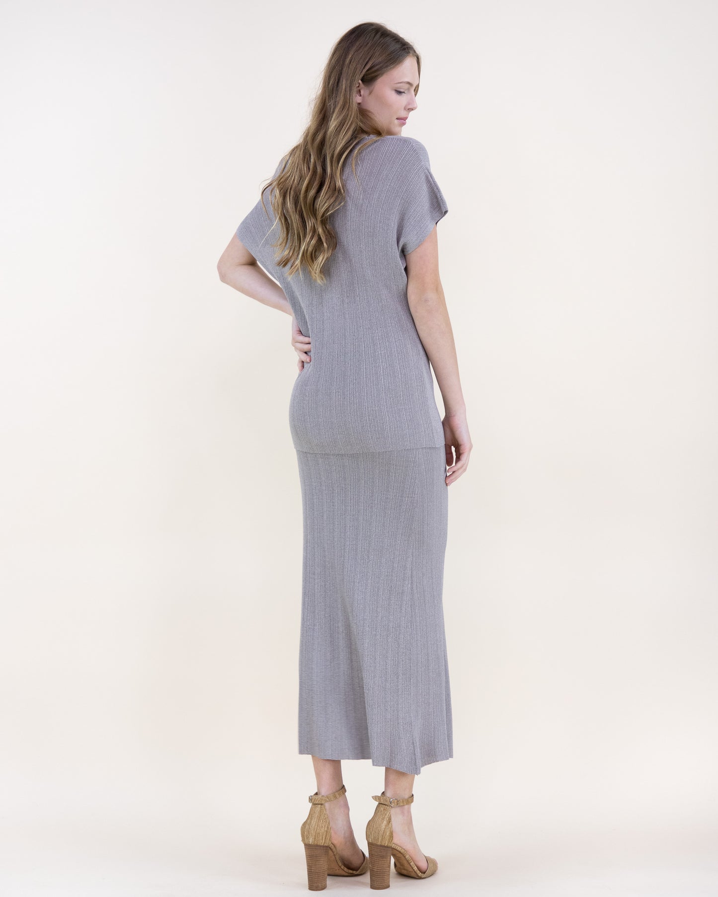Sandy Thin Ribbed Short Sleeve V-Neck Knit Top