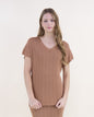 Sandy Thin Ribbed Short Sleeve V-Neck Knit Top