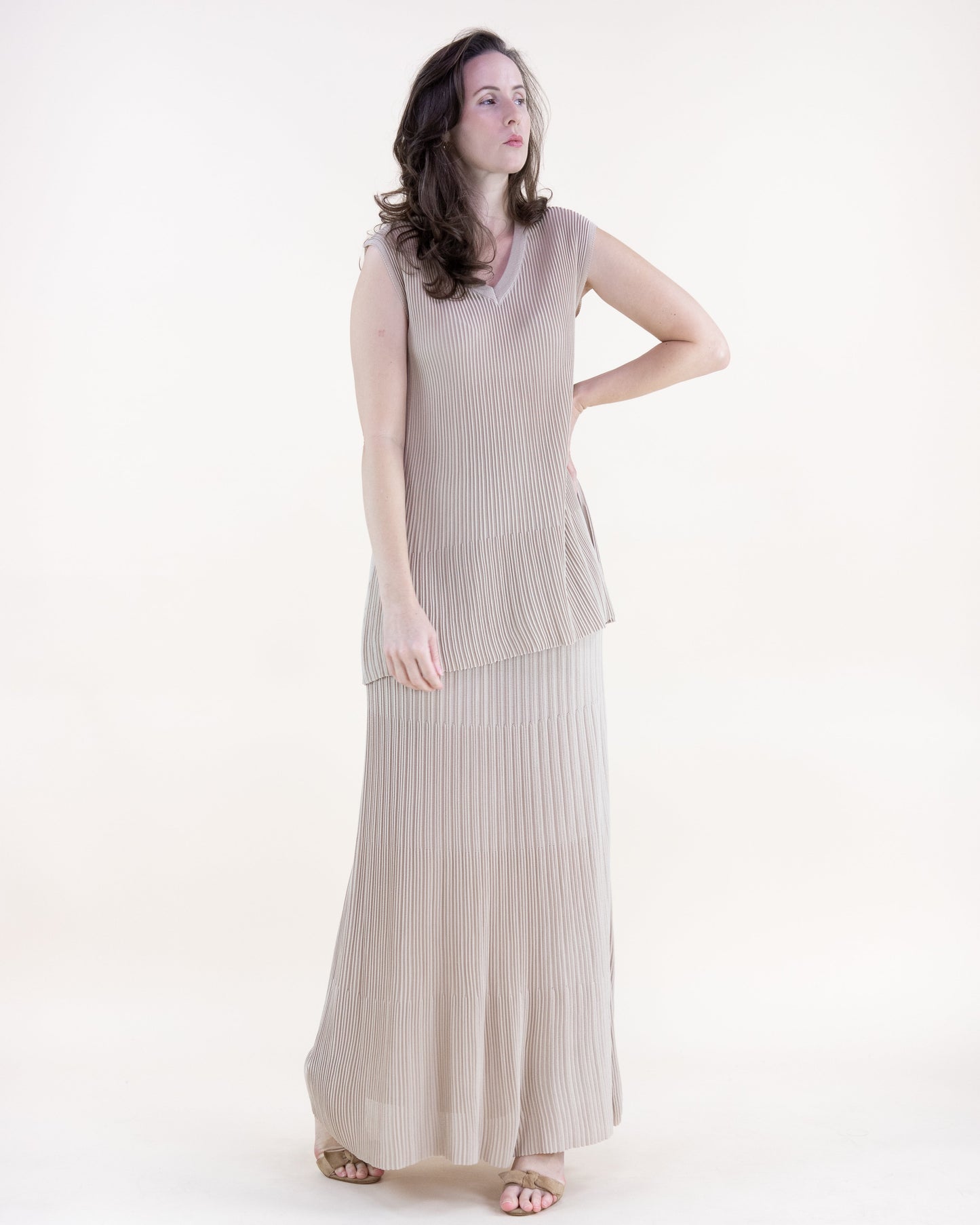 Thin Ribbed Sections High Waisted Maxi Skirt - S/M, L/XL