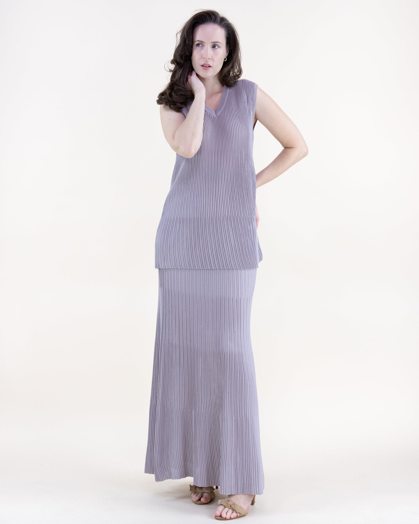 Thin Ribbed Sections High Waisted Maxi Skirt - S/M, L/XL
