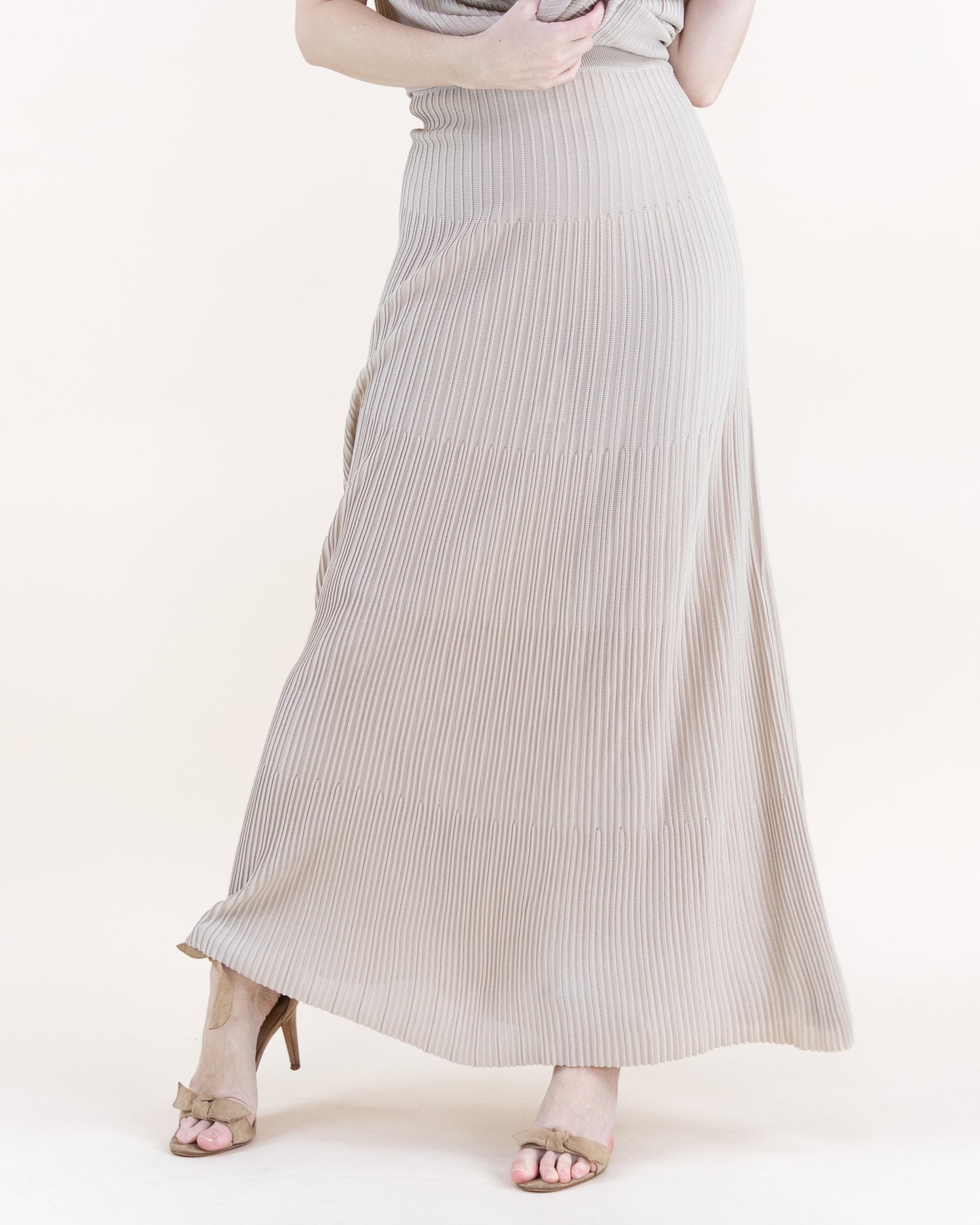Thin Ribbed Sections High Waisted Maxi Skirt - S/M, L/XL