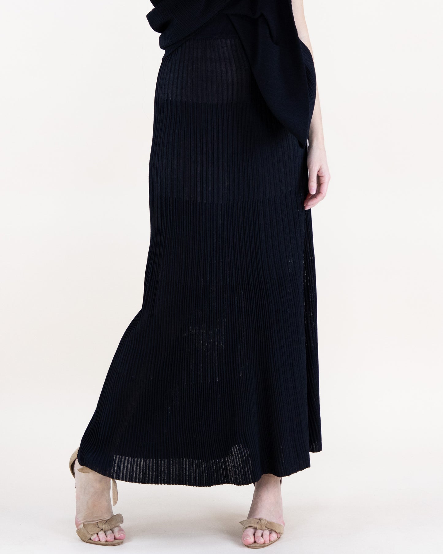 Thin Ribbed Sections High Waisted Maxi Skirt - S/M, L/XL