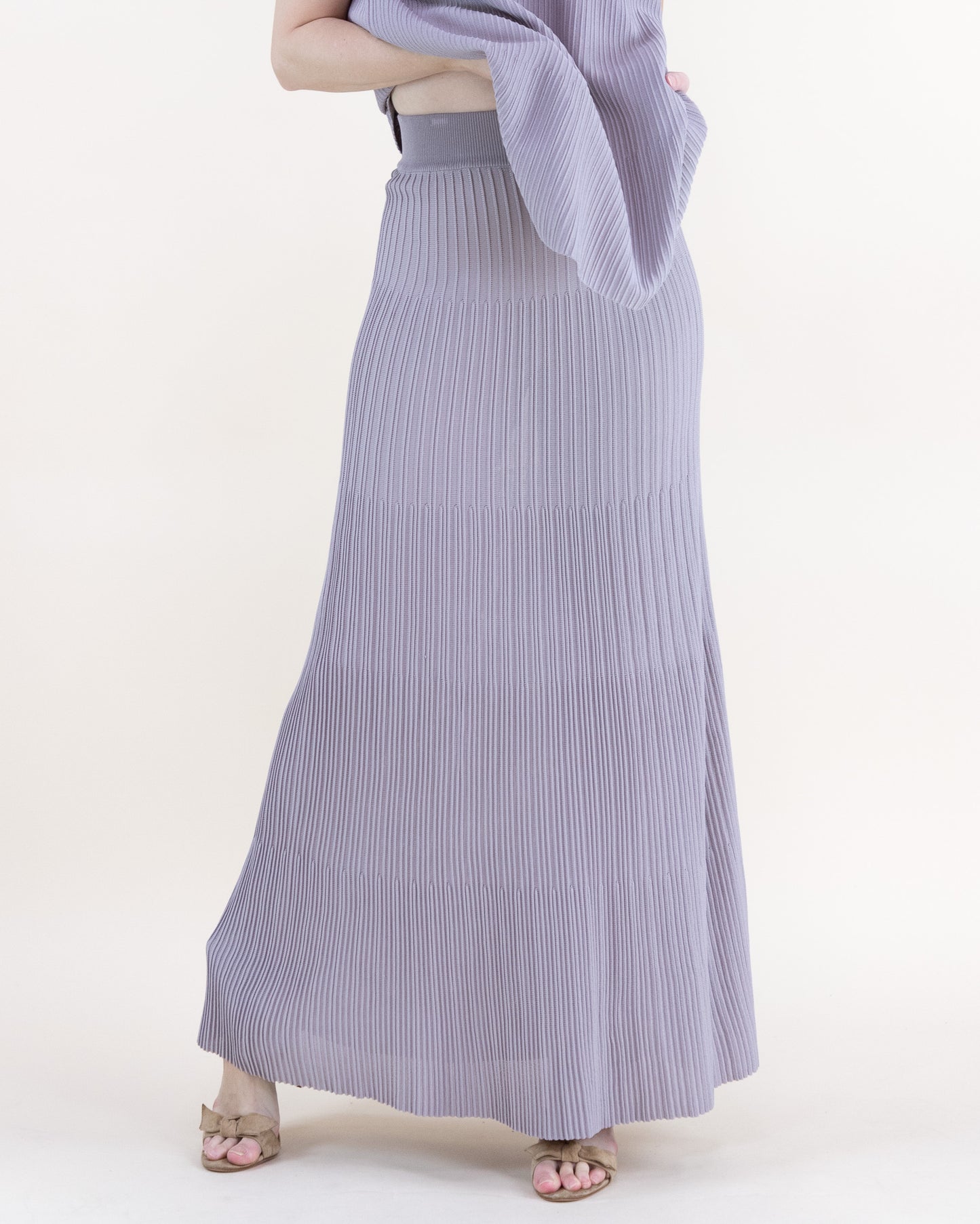Thin Ribbed Sections High Waisted Maxi Skirt - S/M, L/XL
