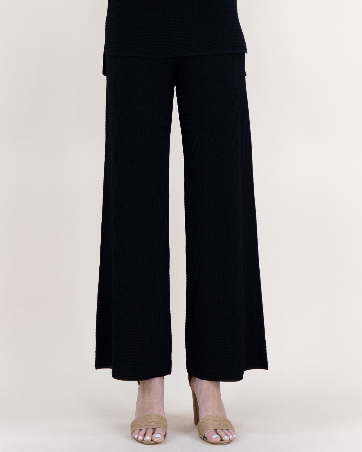 Neutral Wide Leg Waffle Stitch Knit Pants