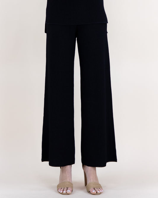 Neutral Wide Leg Waffle Stitch Knit Pants