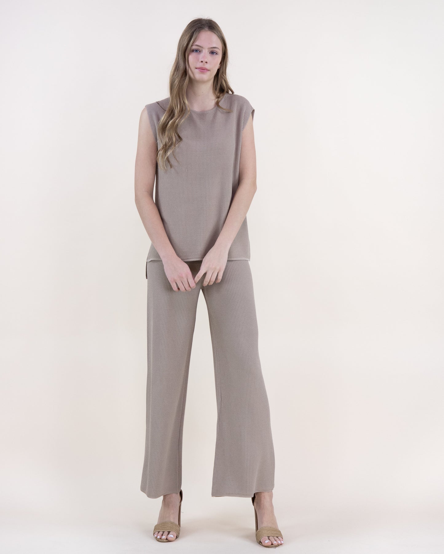 Waffle Stitch Sleeveless Round Neck Knit Top