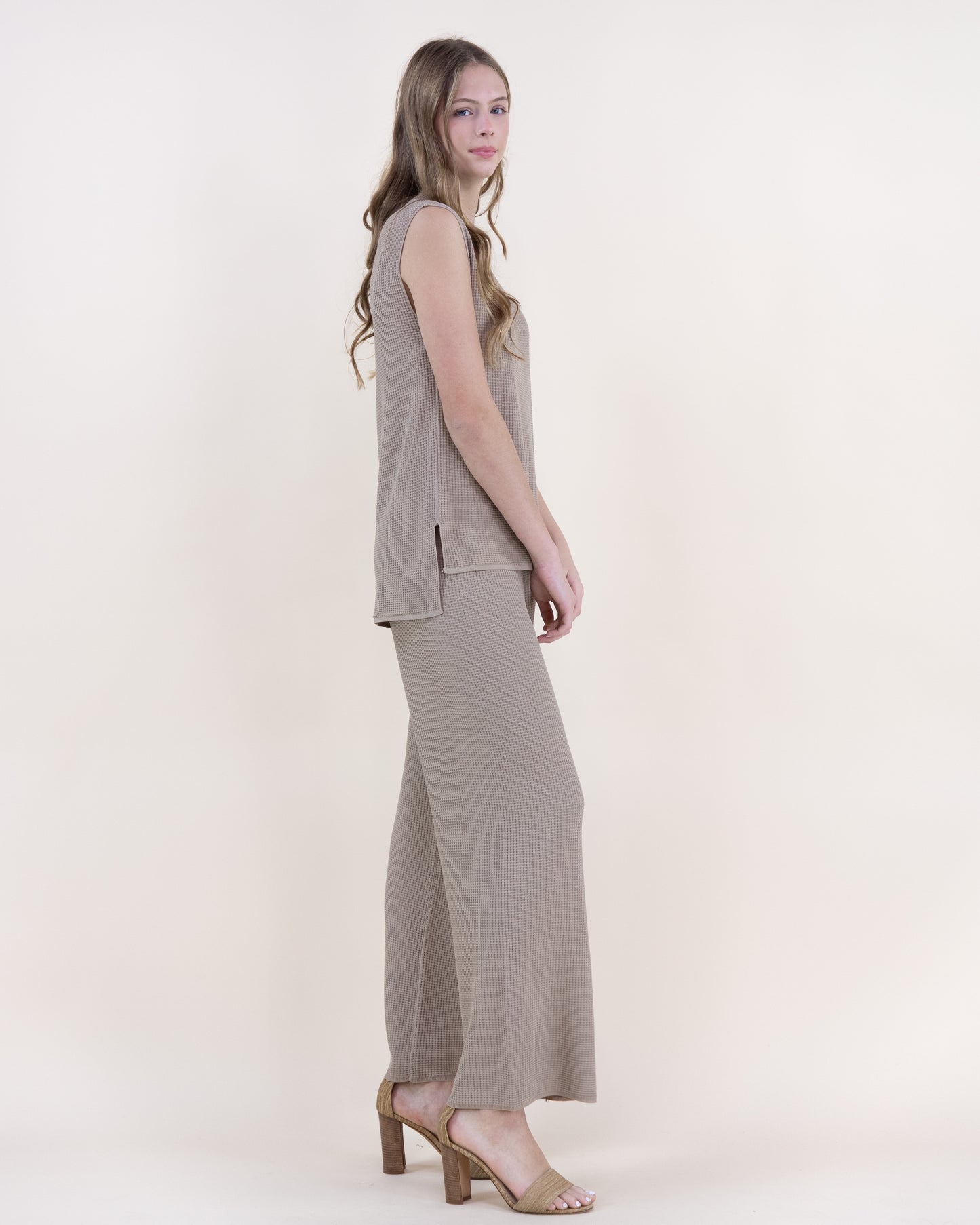 Waffle Stitch Sleeveless Round Neck Knit Top