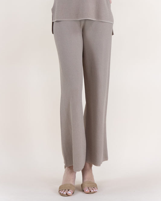 Neutral Wide Leg Waffle Stitch Knit Pants