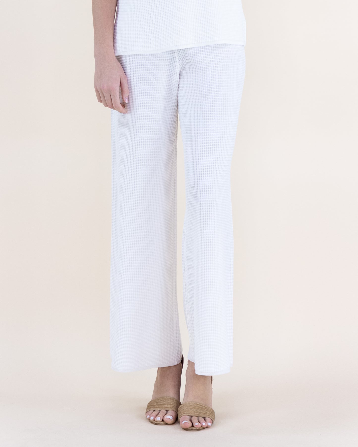 Neutral Wide Leg Waffle Stitch Knit Pants