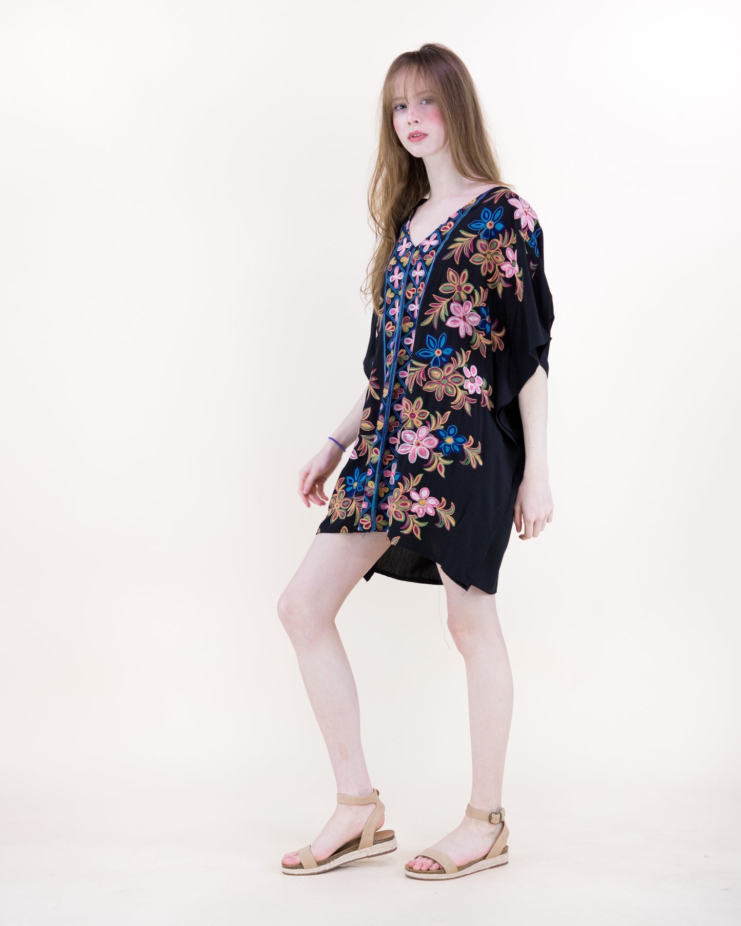 Coastal Flora Embroidered Geo Center Panel Resort Tunic