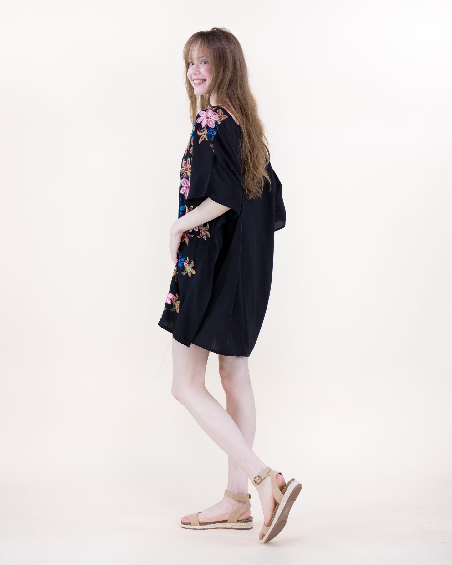 Coastal Flora Embroidered Geo Center Panel Resort Tunic