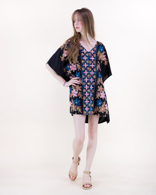 Coastal Flora Embroidered Geo Center Panel Resort Tunic