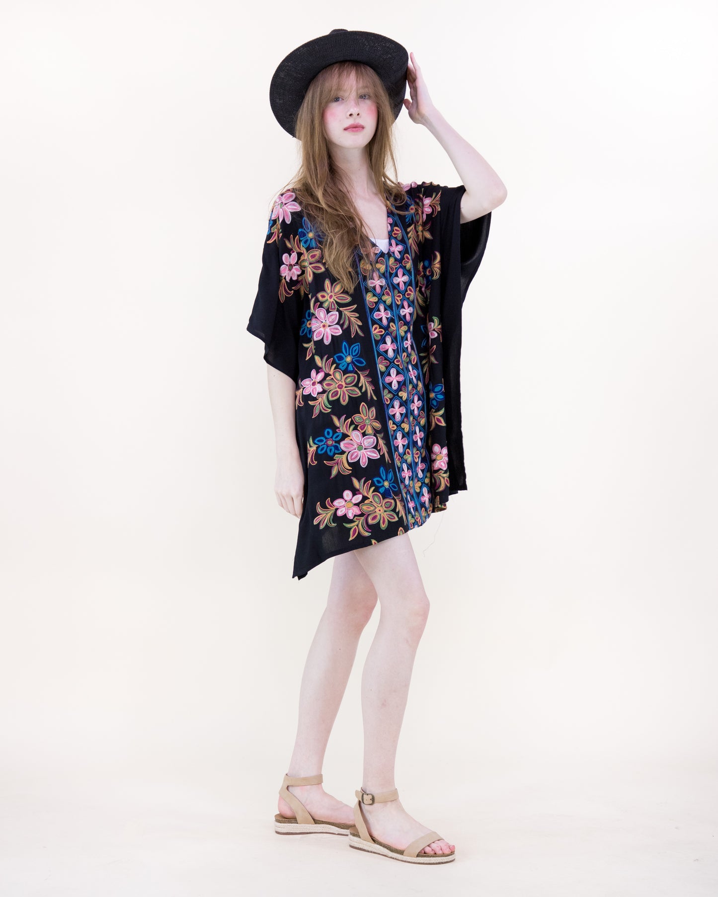 Coastal Flora Embroidered Geo Center Panel Resort Tunic