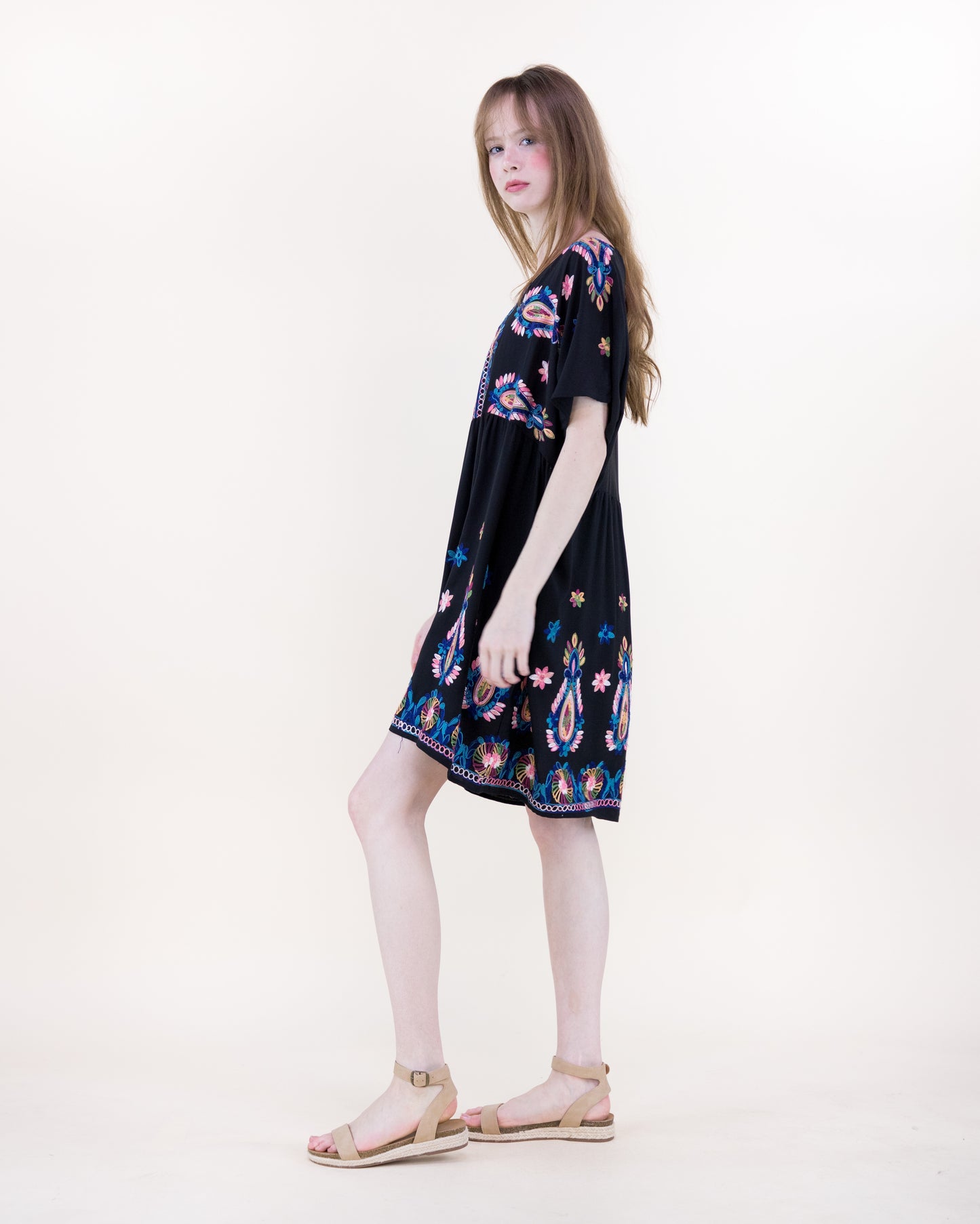 Coastal Folk Embroidered Motif Babydoll Resort Tunic
