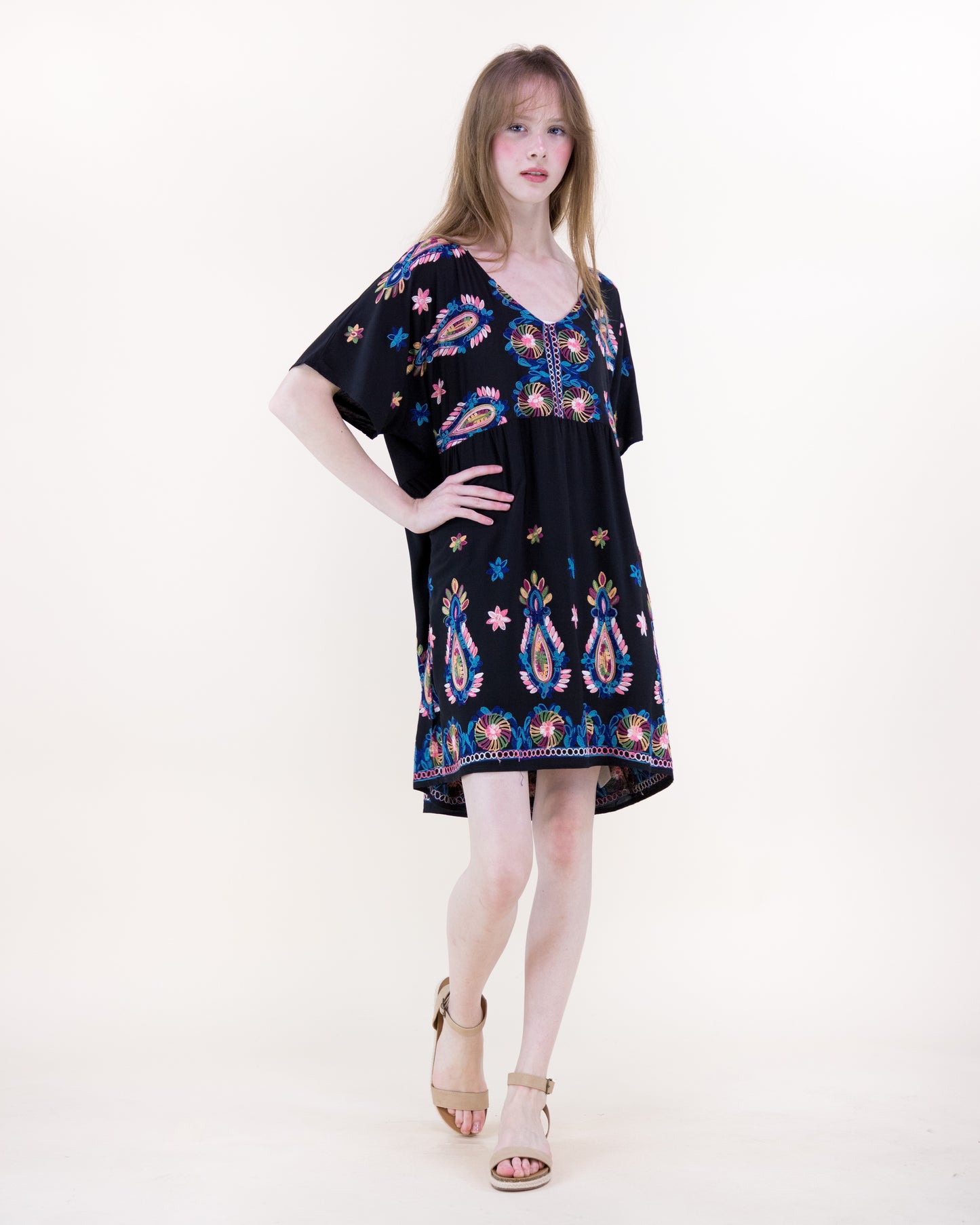 Coastal Folk Embroidered Motif Babydoll Resort Tunic