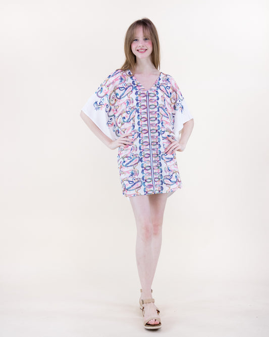Coastal Paisley Embroidered Loop Center Panel Resort Tunic
