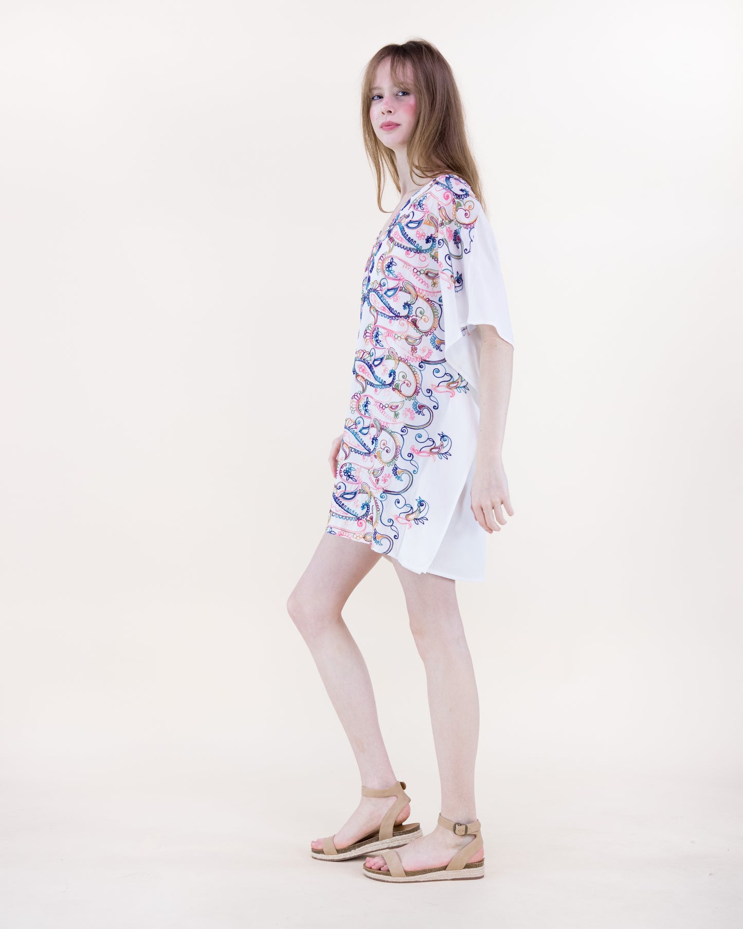 Coastal Paisley Embroidered Loop Center Panel Resort Tunic