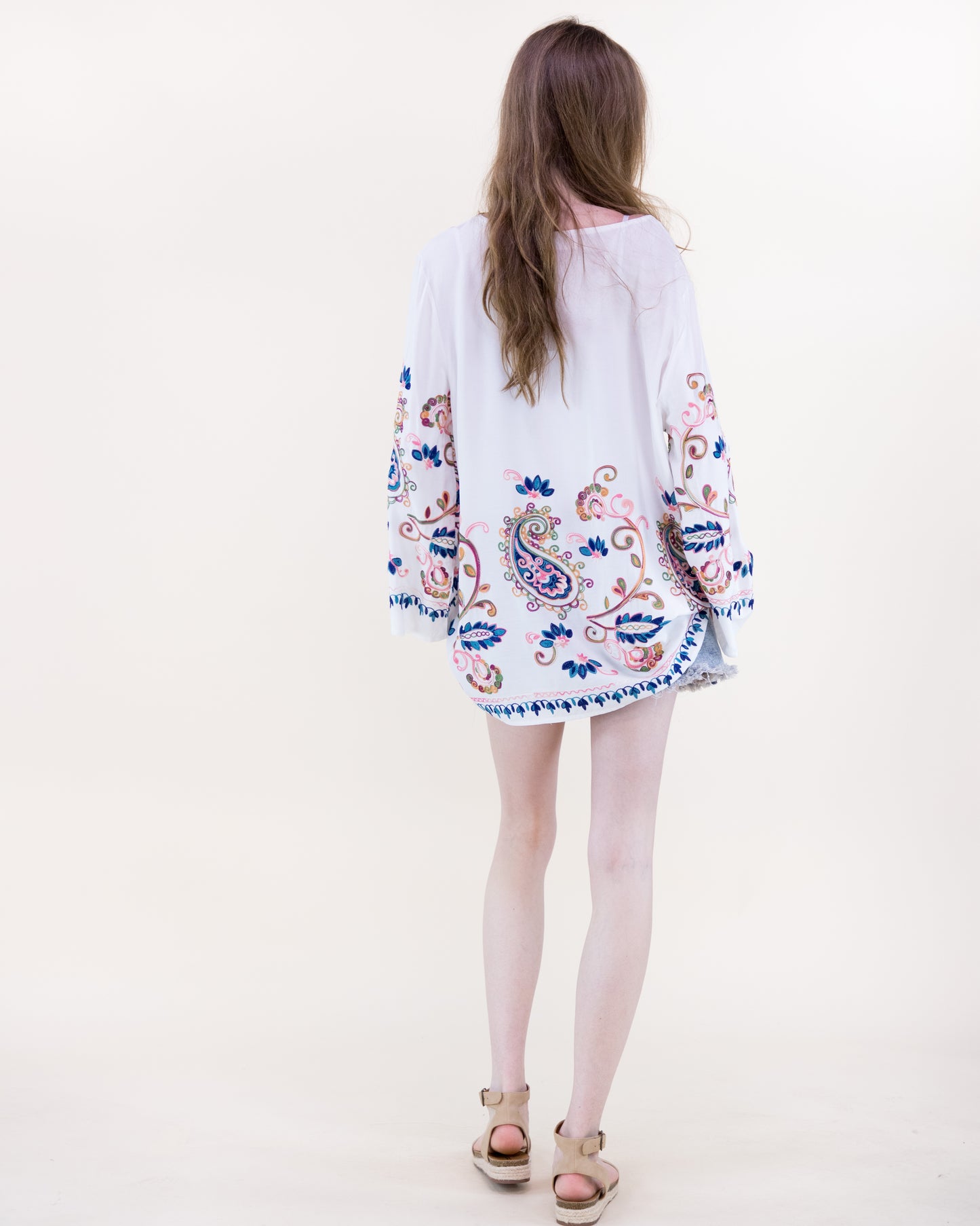 Coastal Jardin Embroidered Long Sleeve Resort Tunic