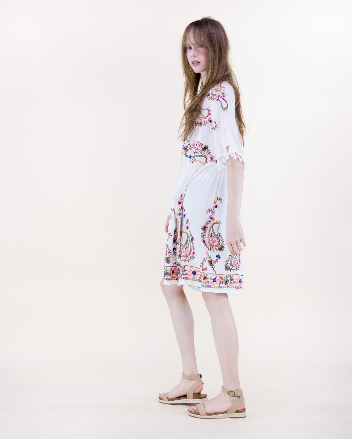 Blossom Paisley Embroidered Sleeve Tassel Day Dress