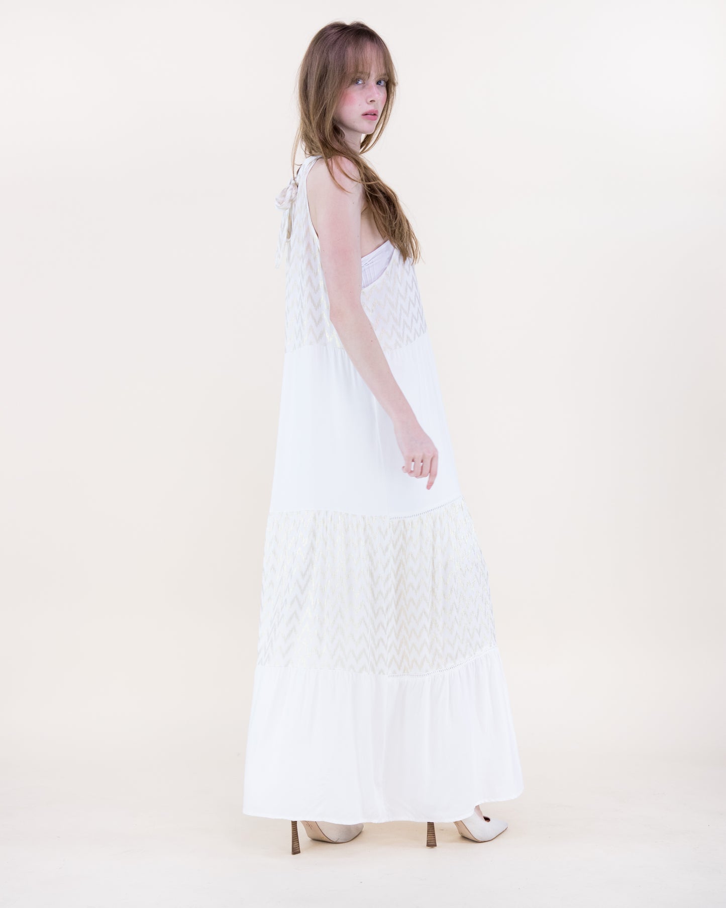 Bella Luster Chevron Tiered Halter Maxi Dress