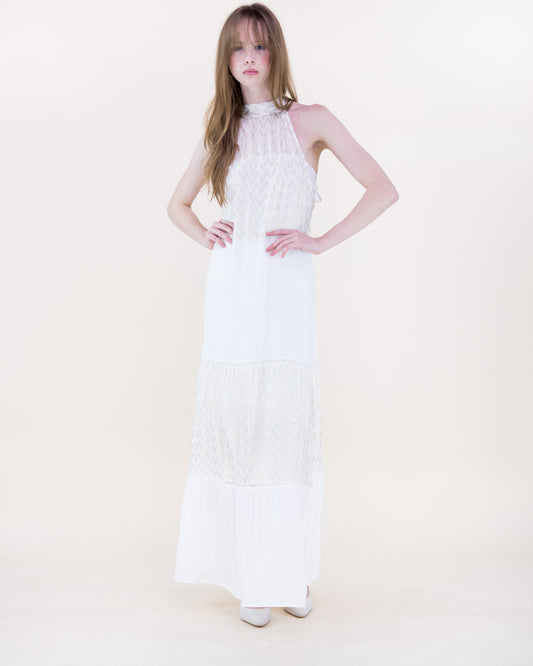 Bella Luster Chevron Tiered Halter Maxi Dress