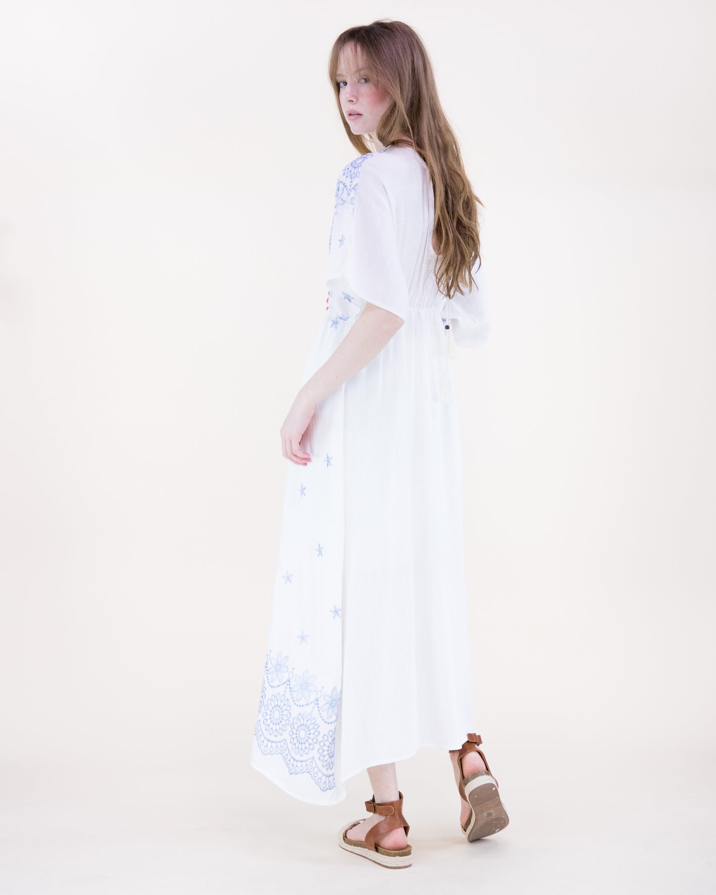 Amsonia Embroidered Kimono Sleeve Maxi Dress