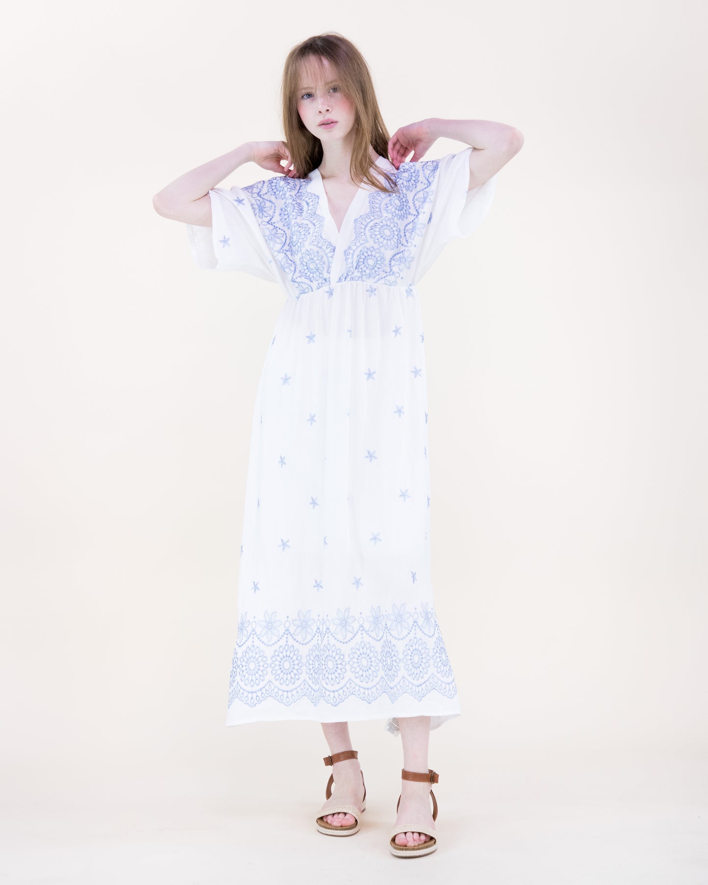 Amsonia Embroidered Kimono Sleeve Maxi Dress