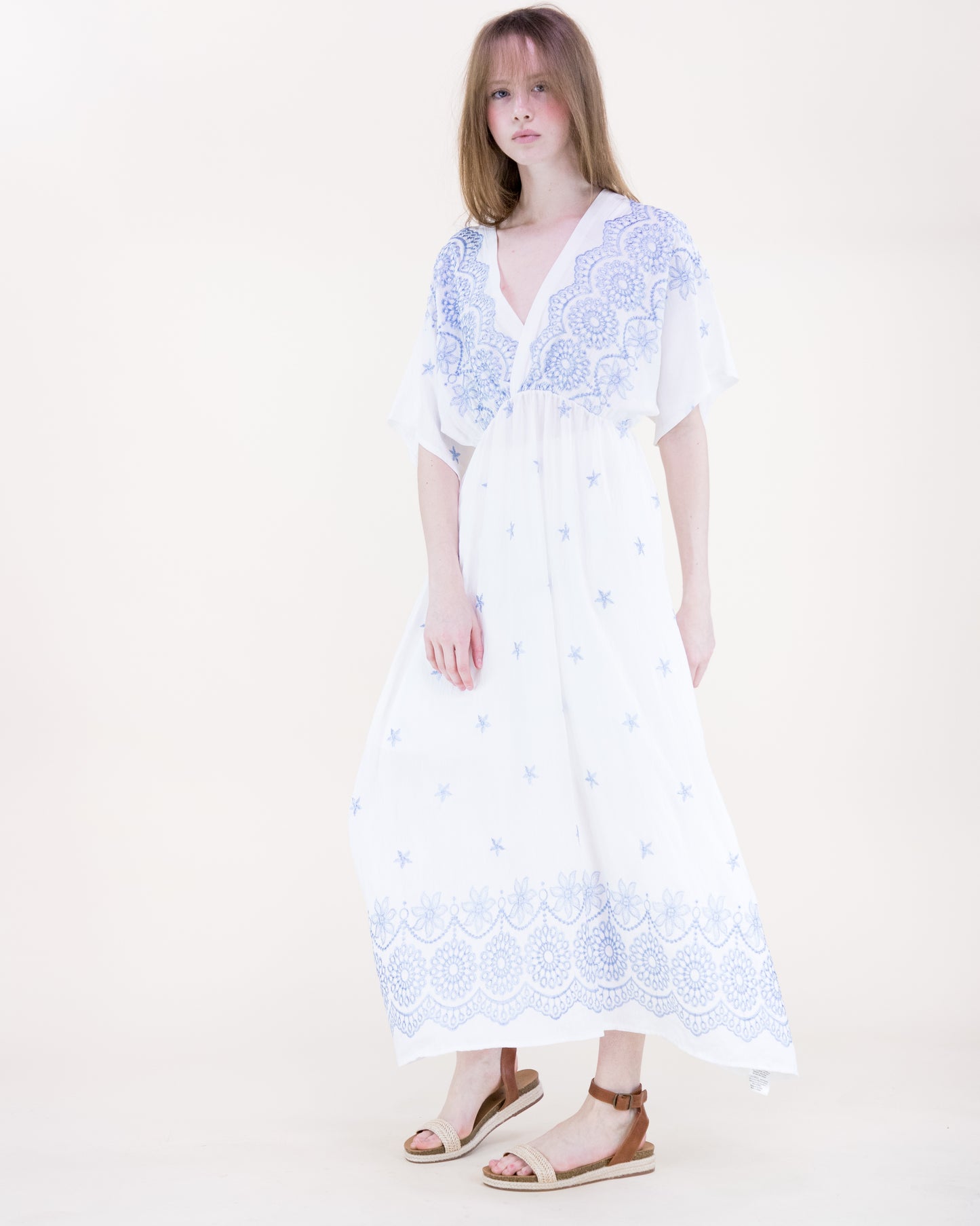 Amsonia Embroidered Kimono Sleeve Maxi Dress