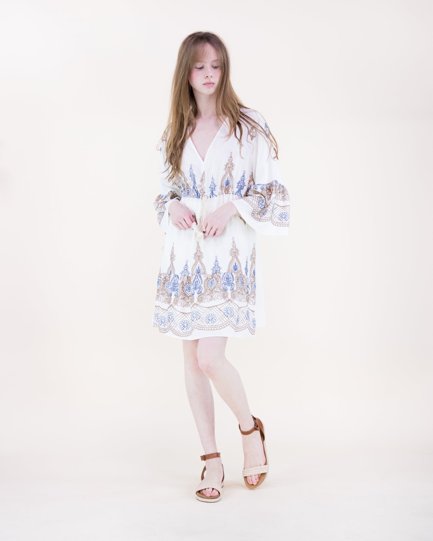 Royal Artisan Two Tone Embroidery Midi Dress