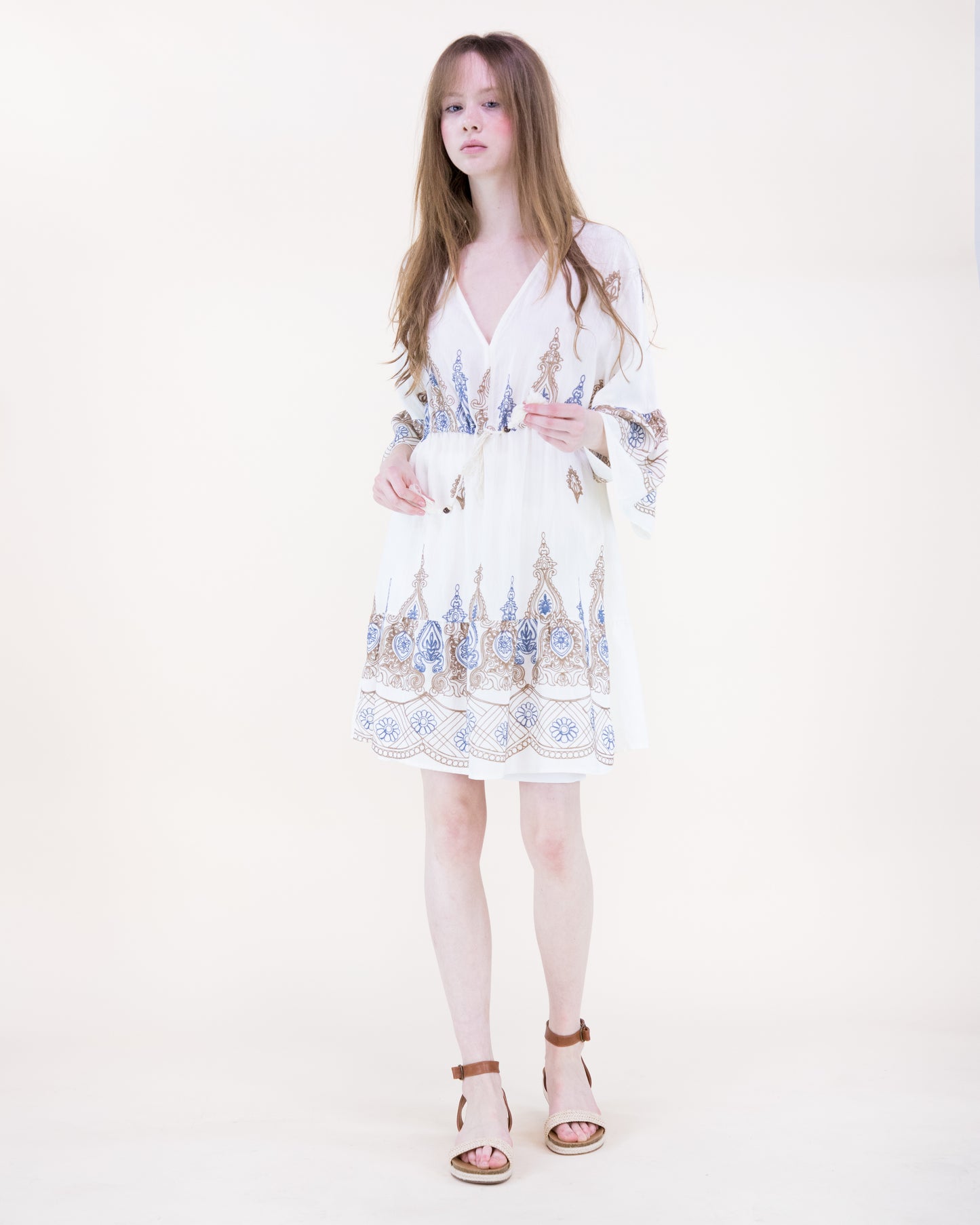 Royal Artisan Two Tone Embroidery Midi Dress