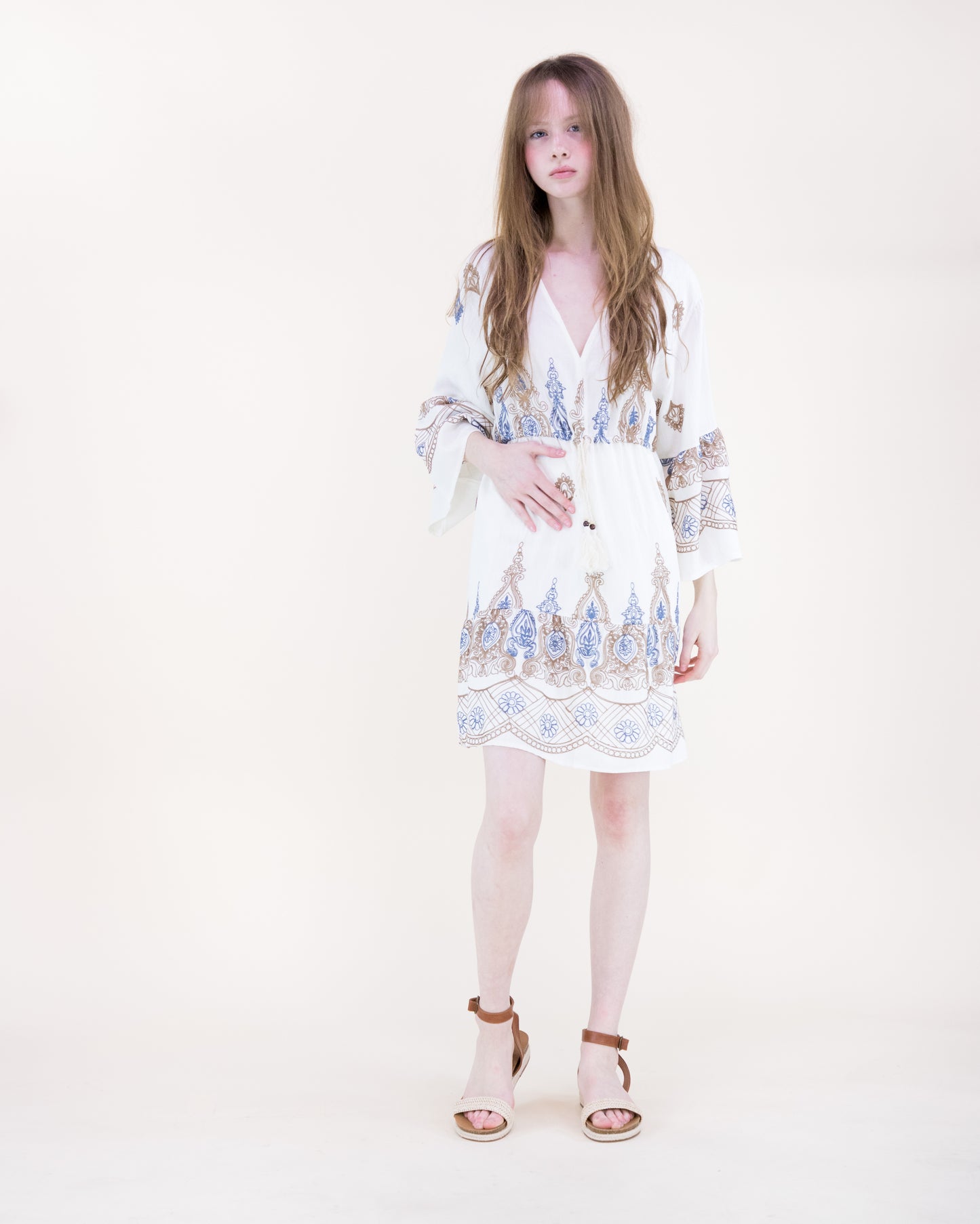Royal Artisan Two Tone Embroidery Midi Dress