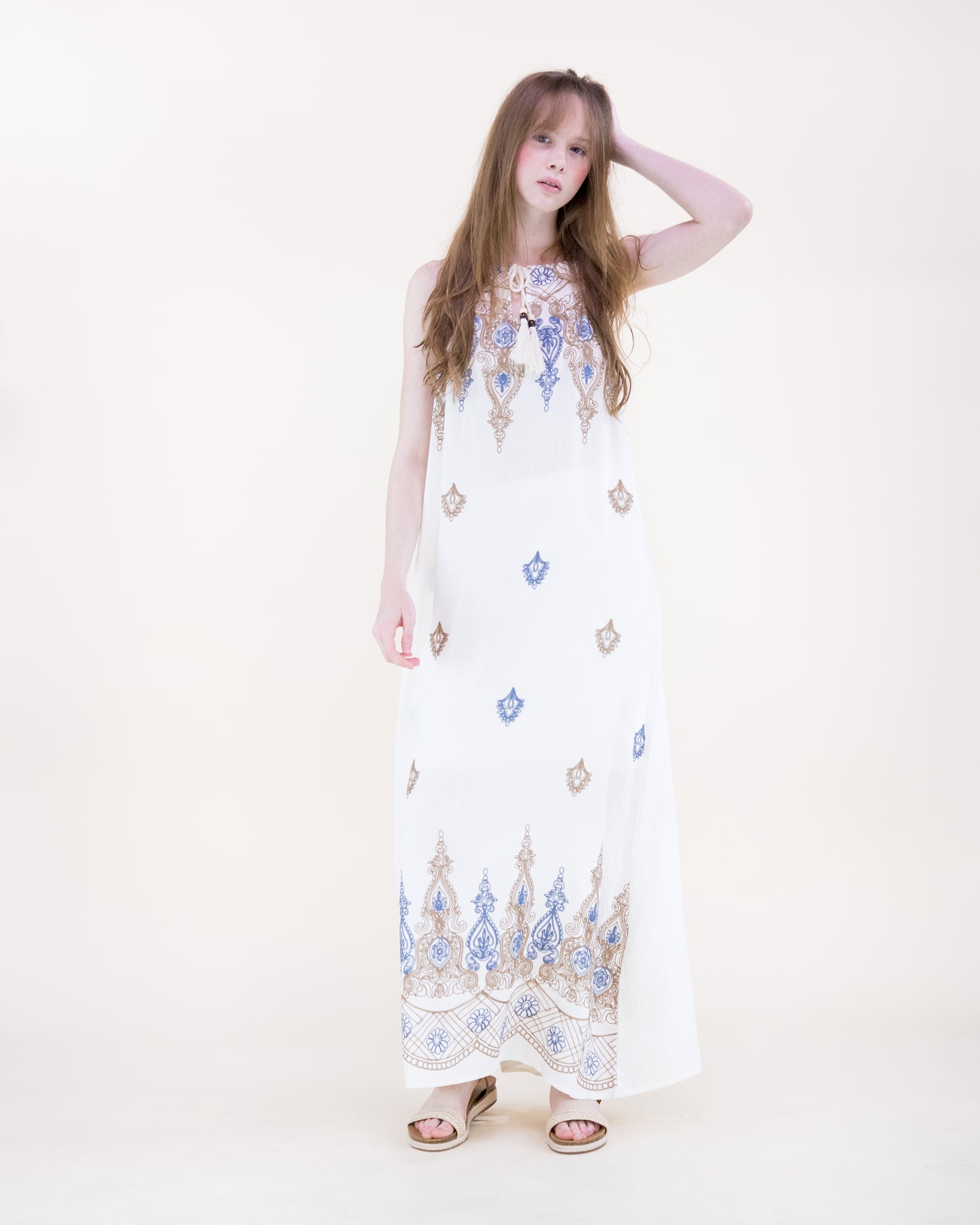 Royal Artisan Two Tone Embroidery Sleeveless Maxi Dress