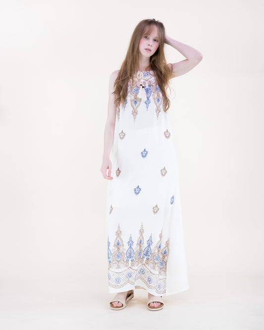 Royal Artisan Two Tone Embroidery Sleeveless Maxi Dress
