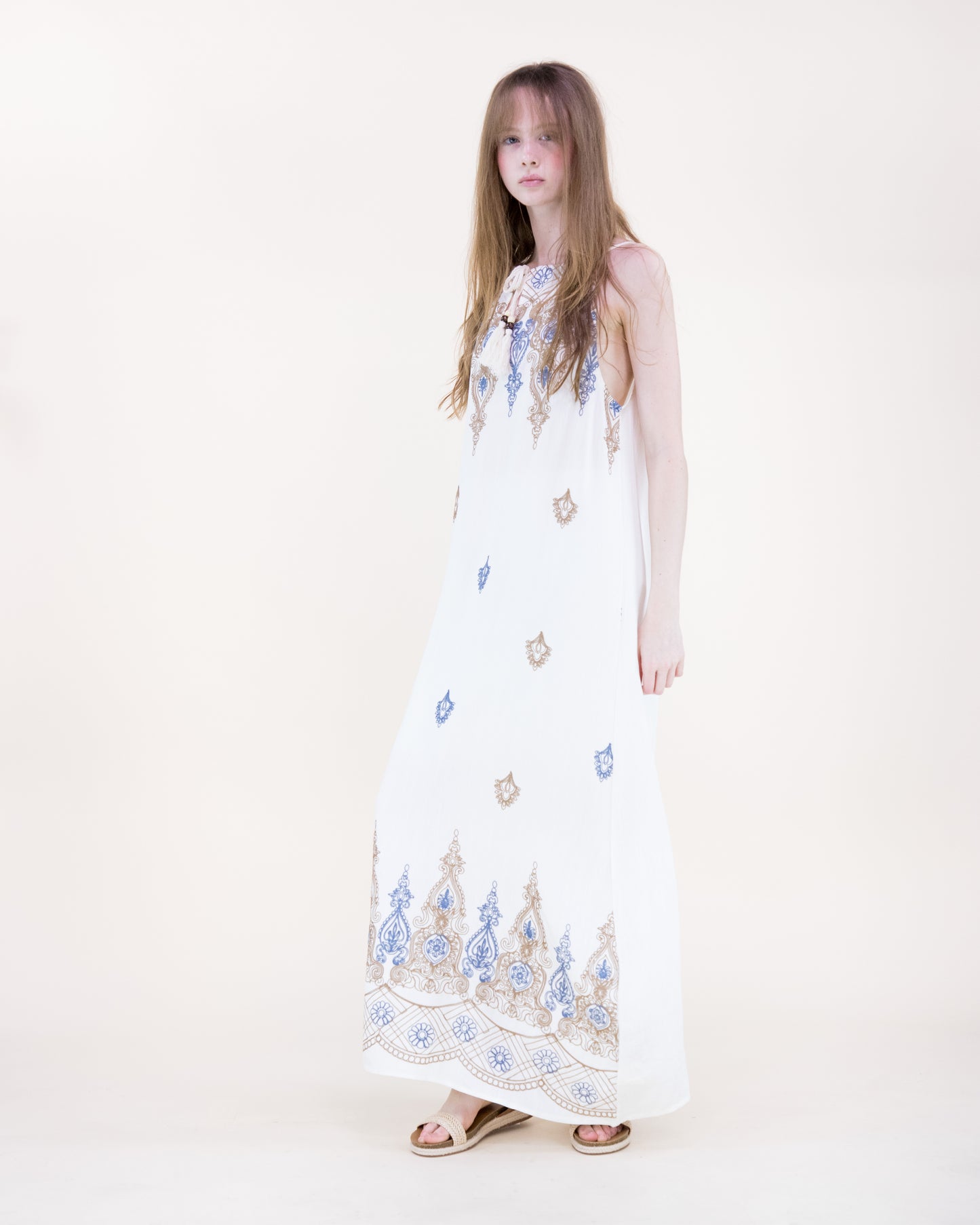 Royal Artisan Two Tone Embroidery Sleeveless Maxi Dress