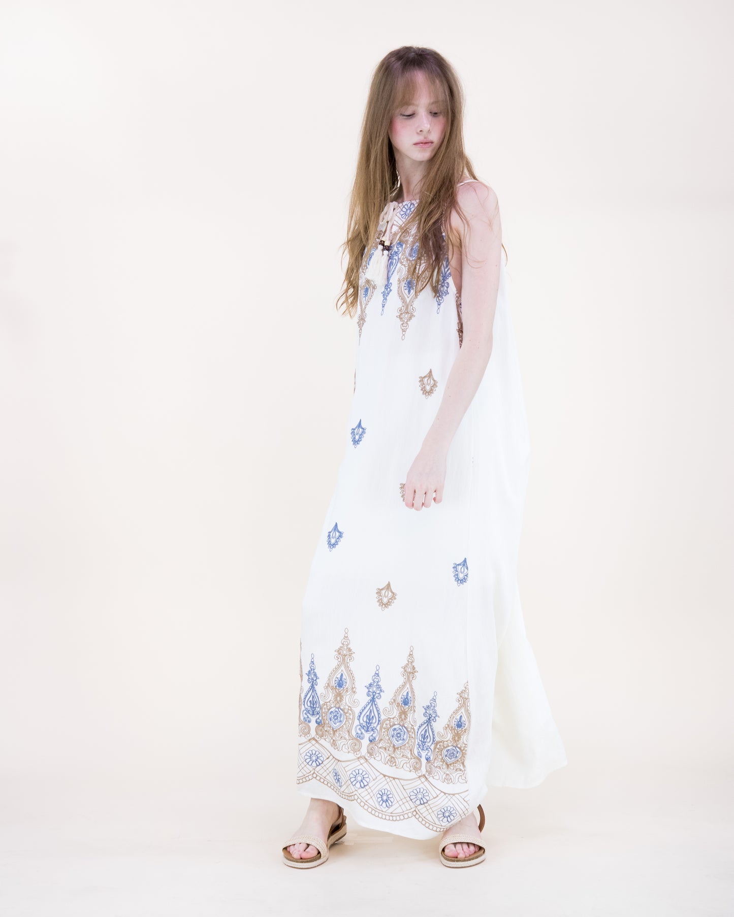 Royal Artisan Two Tone Embroidery Sleeveless Maxi Dress