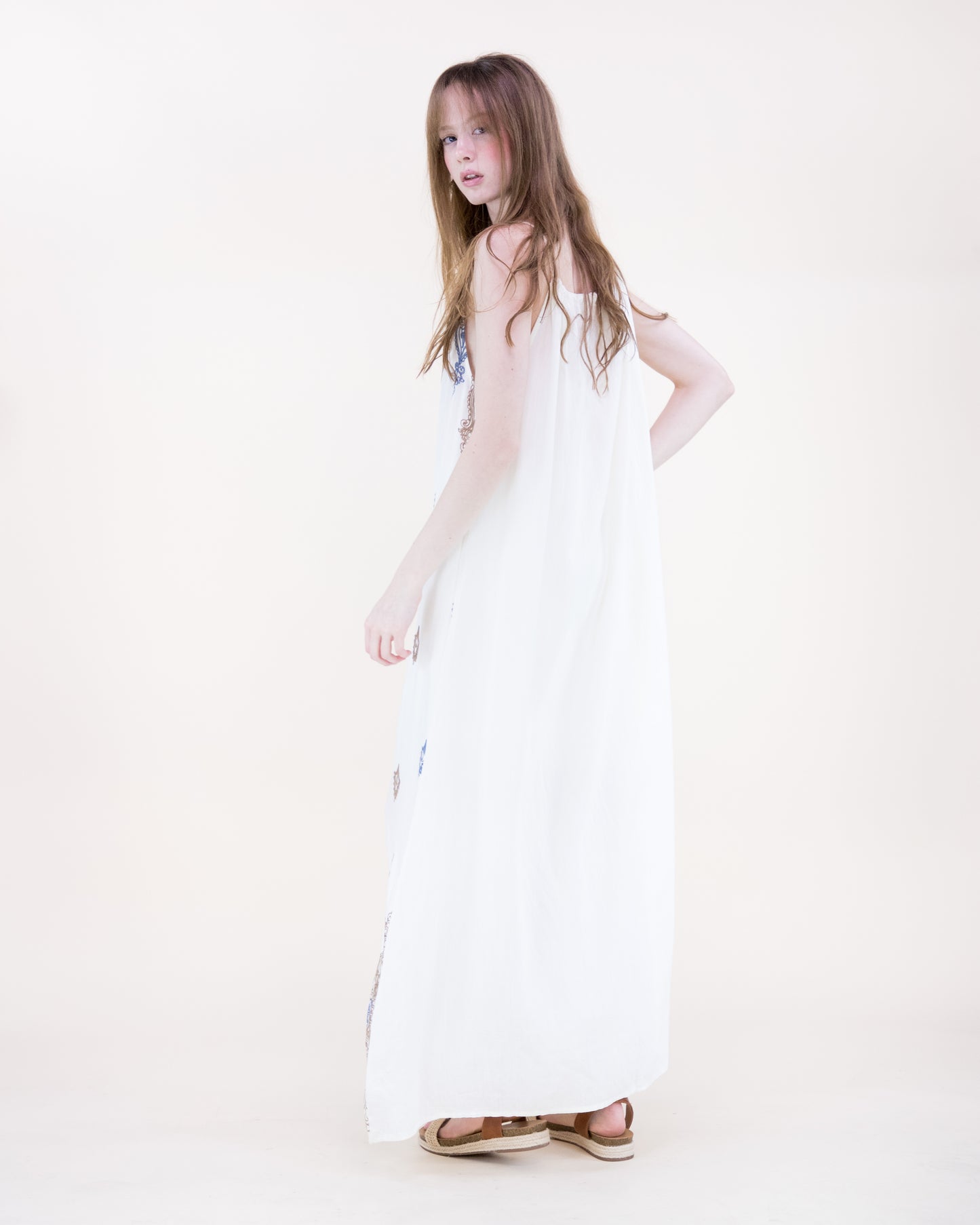 Royal Artisan Two Tone Embroidery Sleeveless Maxi Dress