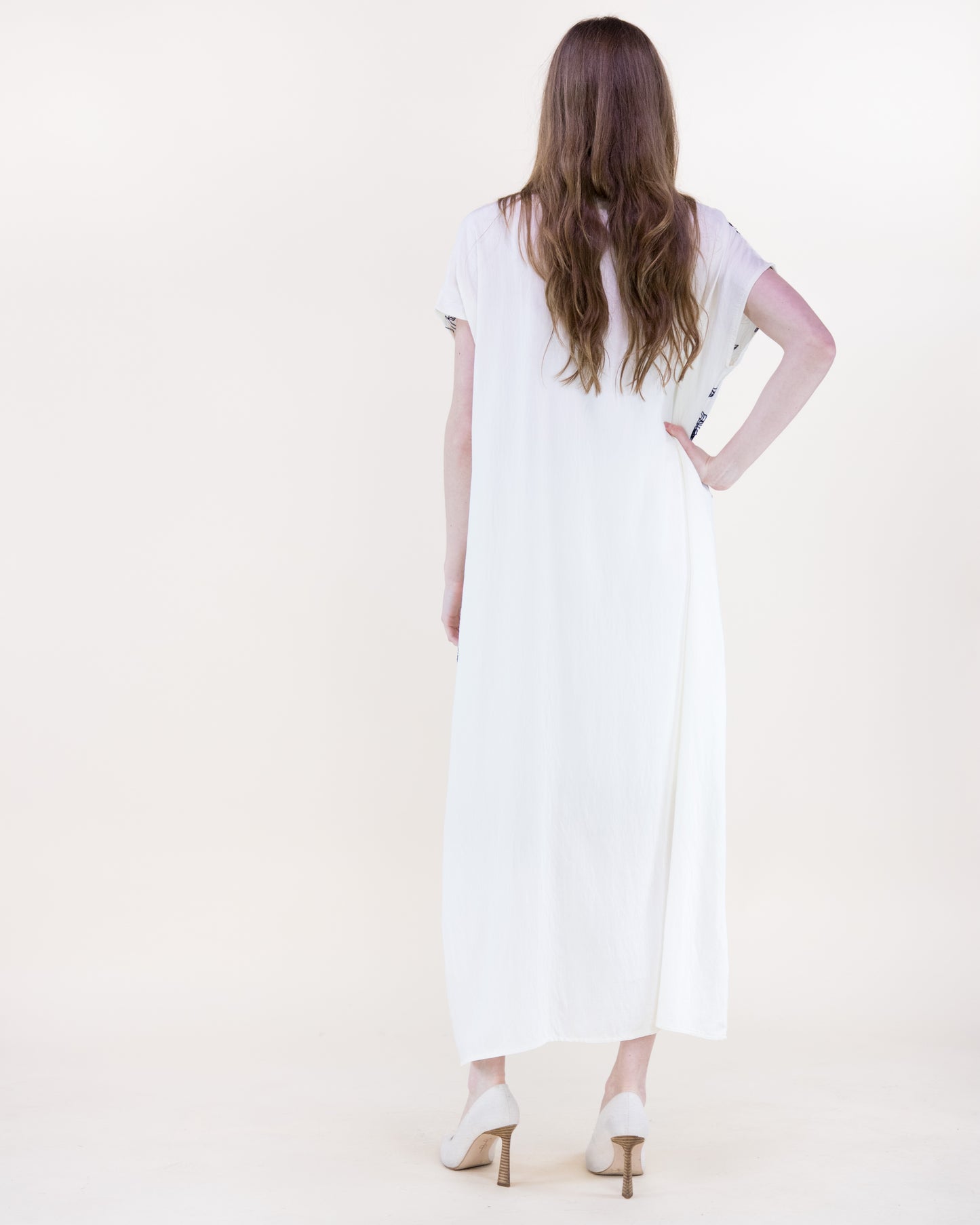 Flora Artisan Contrast Embroidery Maxi Shirt Dress