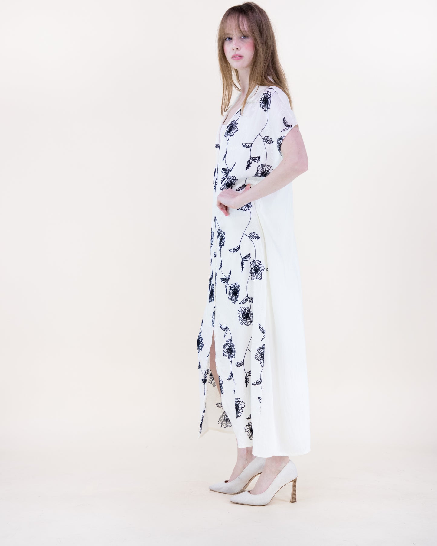 Flora Artisan Contrast Embroidery Maxi Shirt Dress