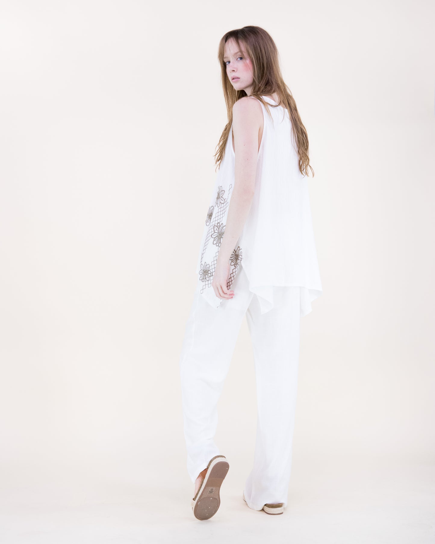 Lattice & Flora Embroidered Hankerchief Hem Top