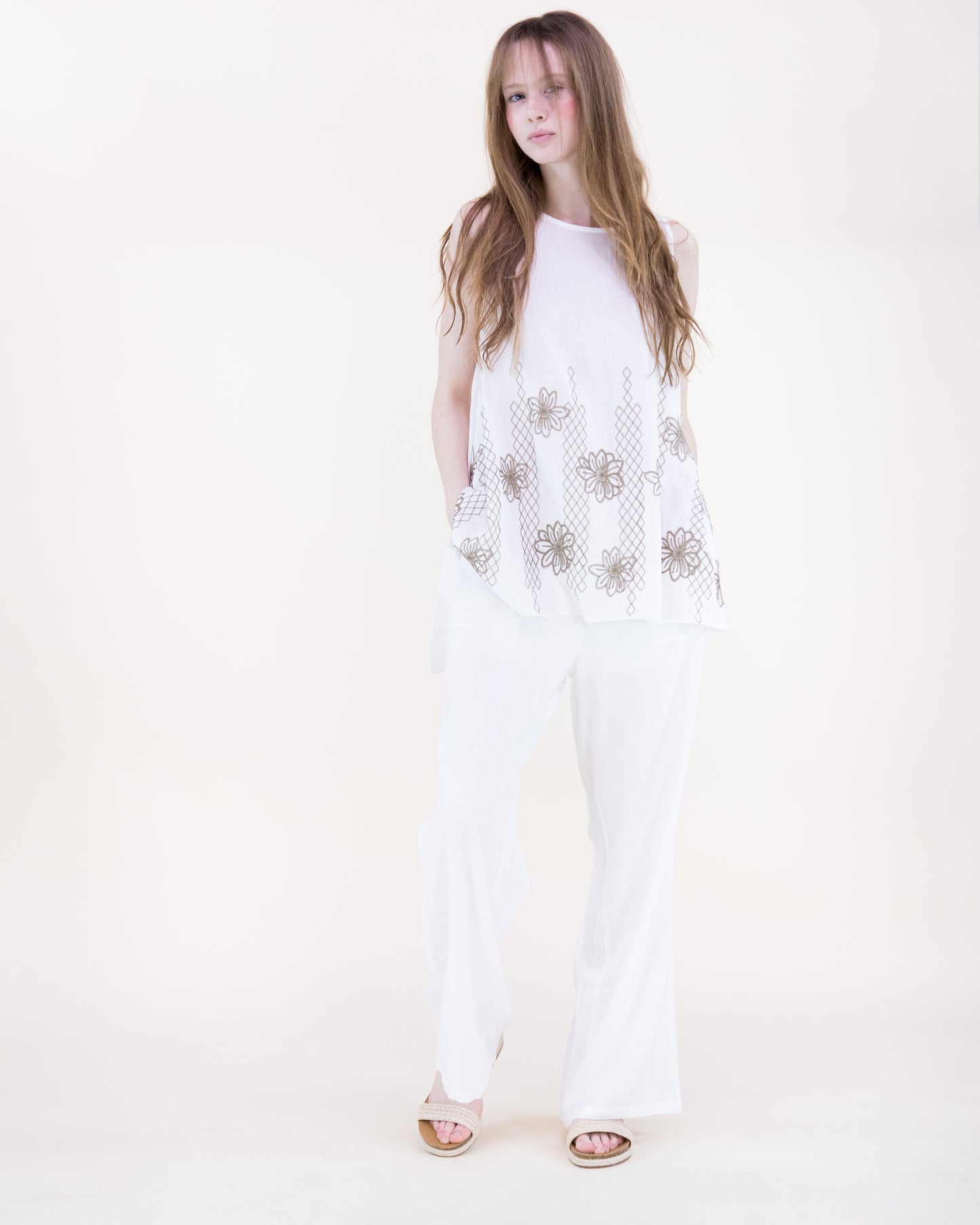 Lattice & Flora Embroidered Hankerchief Hem Top