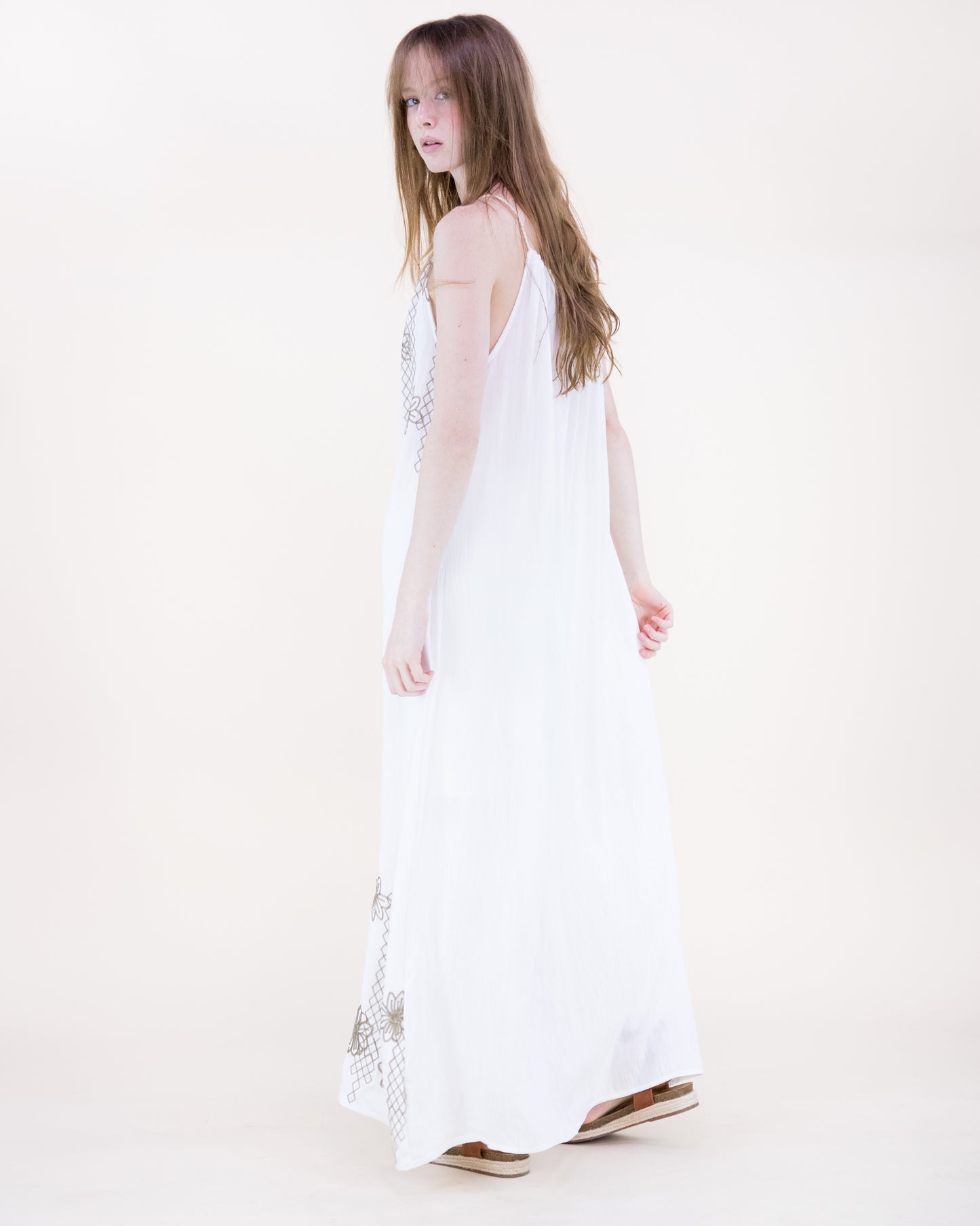 Lattice & Flora Embroidered Sleeveless Maxi Dress