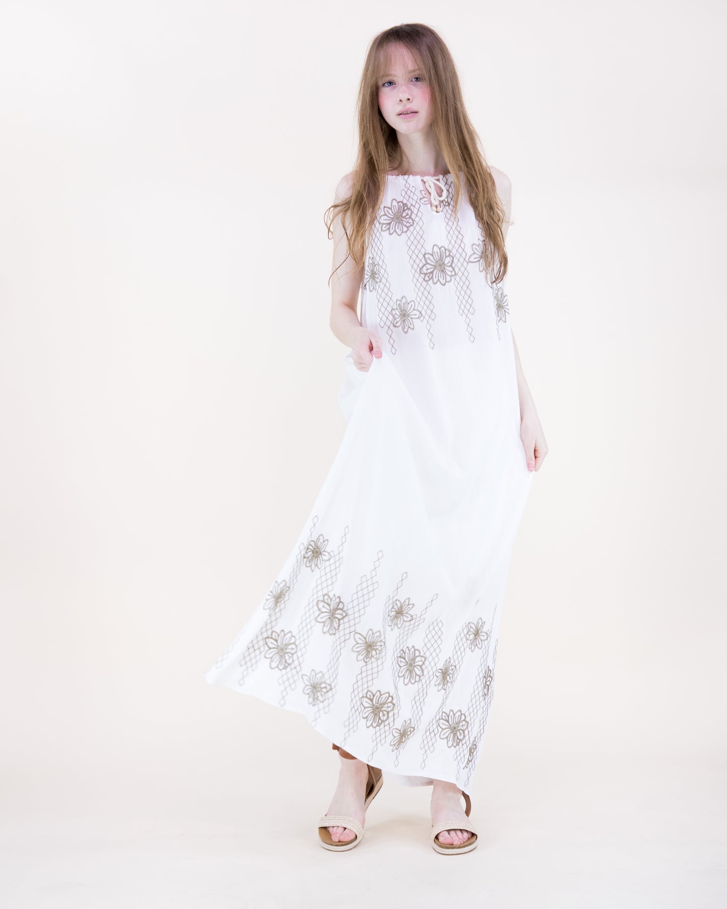 Lattice & Flora Embroidered Sleeveless Maxi Dress
