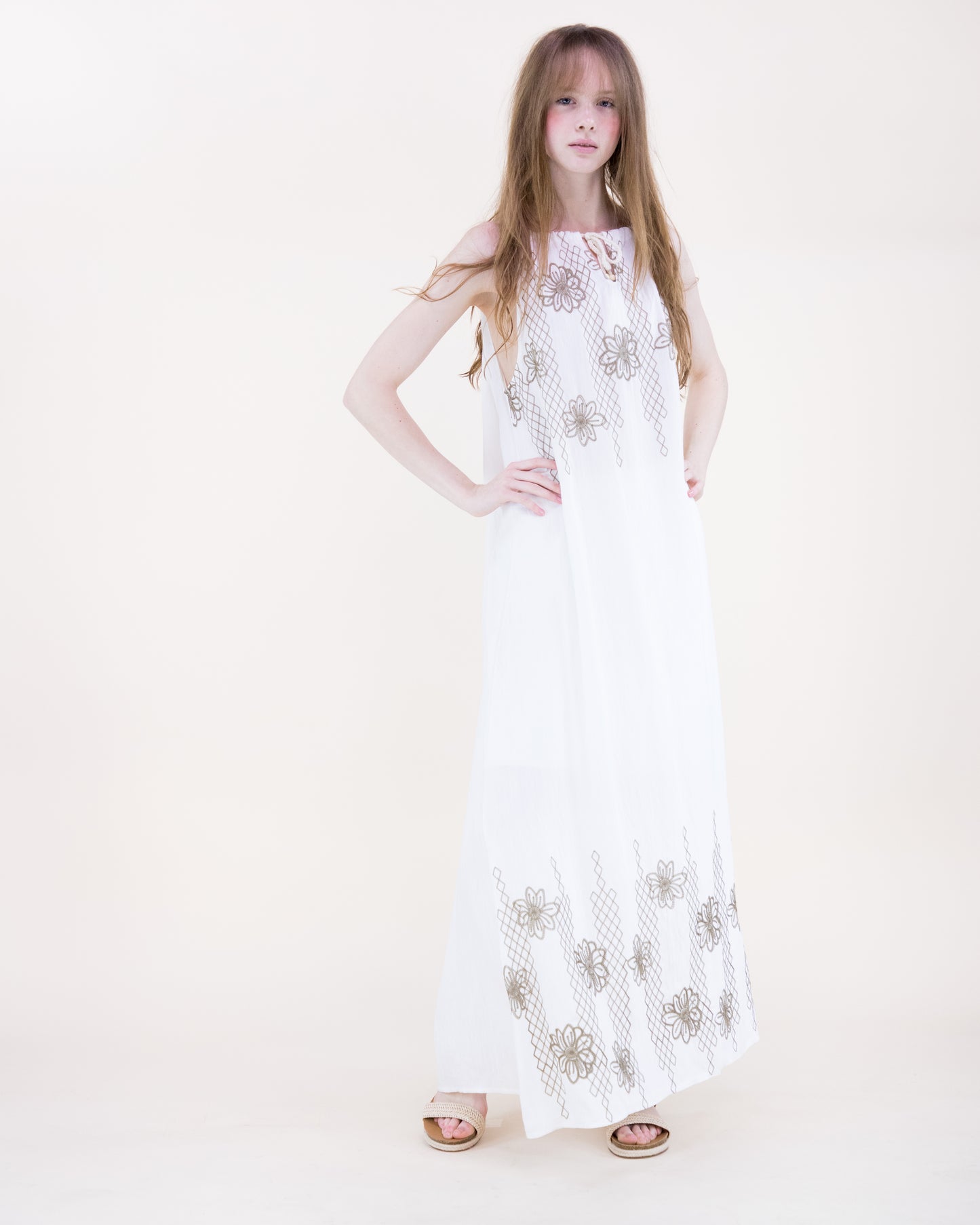 Lattice & Flora Embroidered Sleeveless Maxi Dress