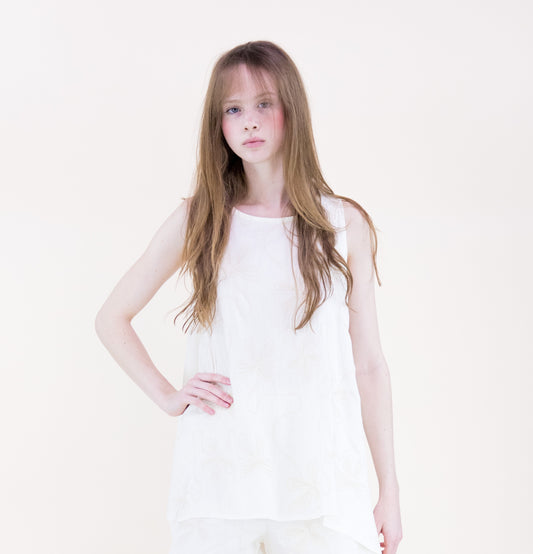 Oxalis Bow Embroidered Hankerchief Hem Top