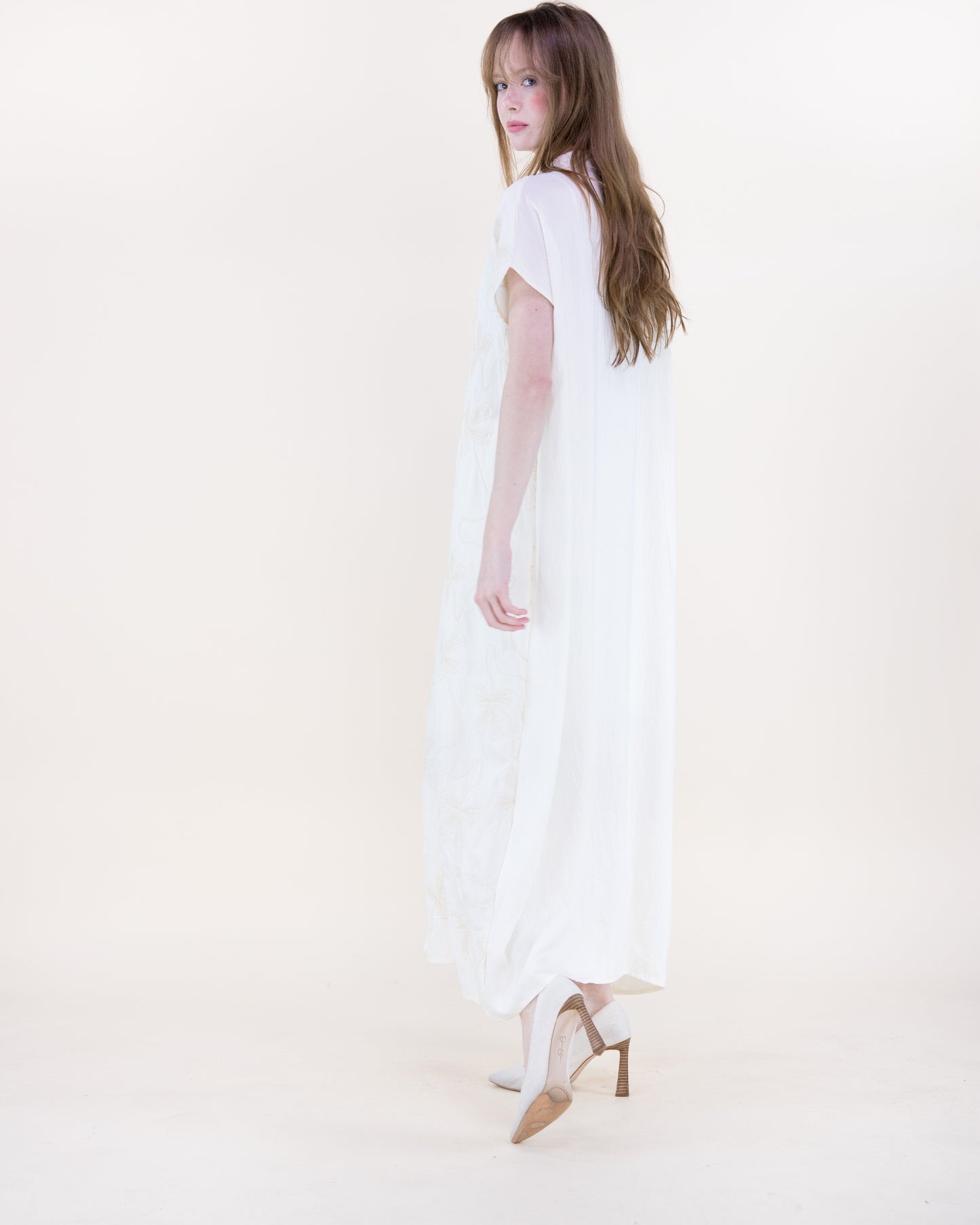 Oxalis Bow Embroidered Maxi Shirt Dress