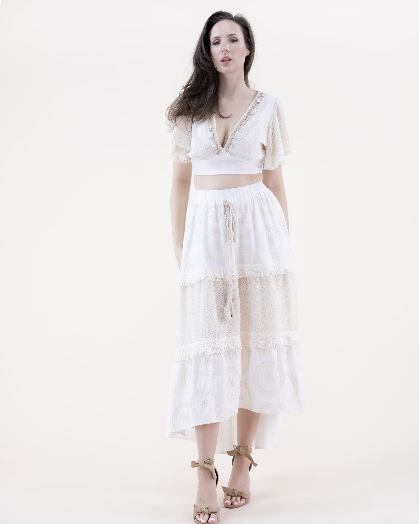 Breezy Lace Draw String Tiered Skirt