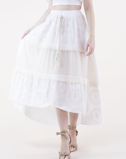 Breezy Lace Draw String Tiered Skirt