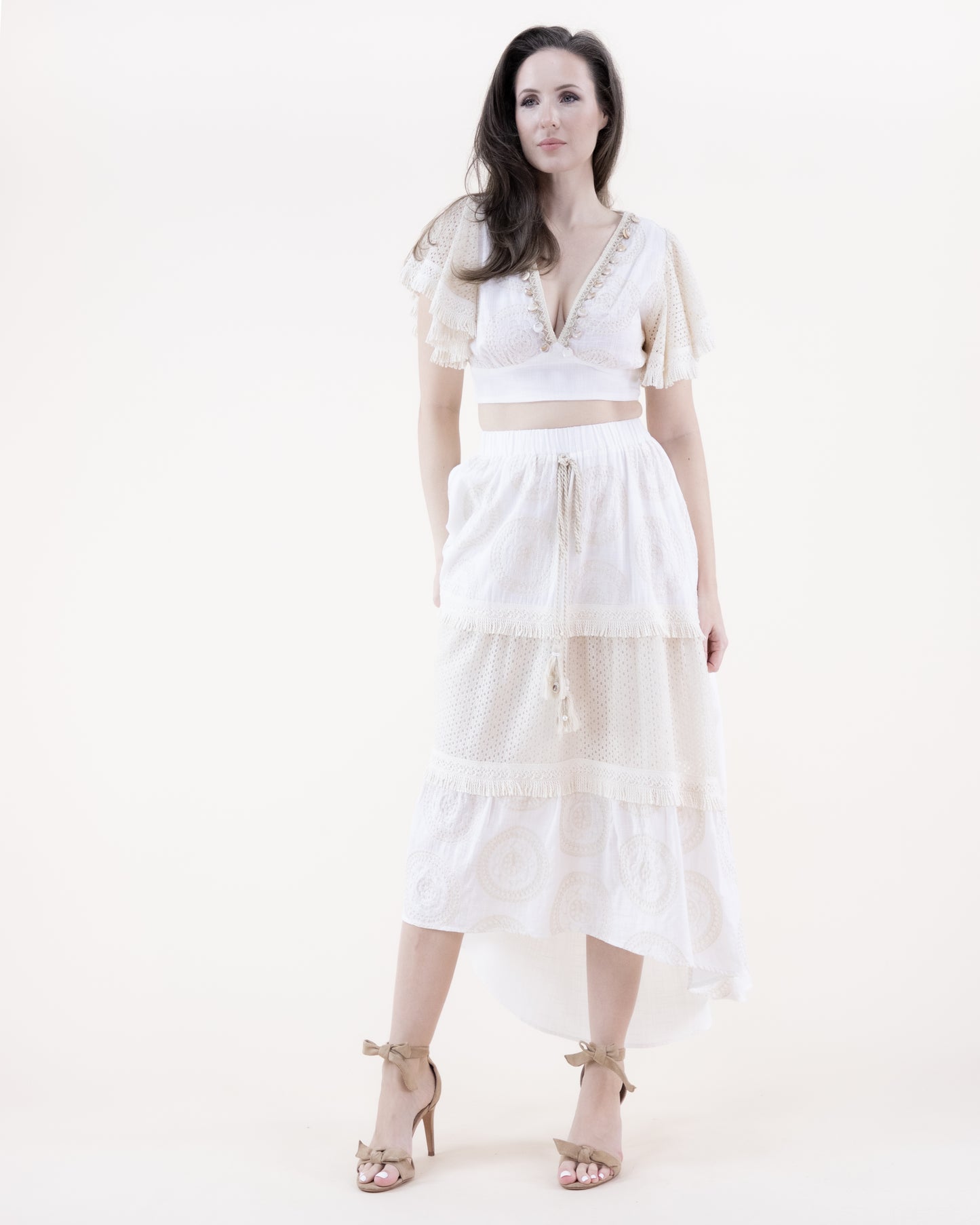 Breezy Lace Butterfly Sleeve Embellished Crop Top